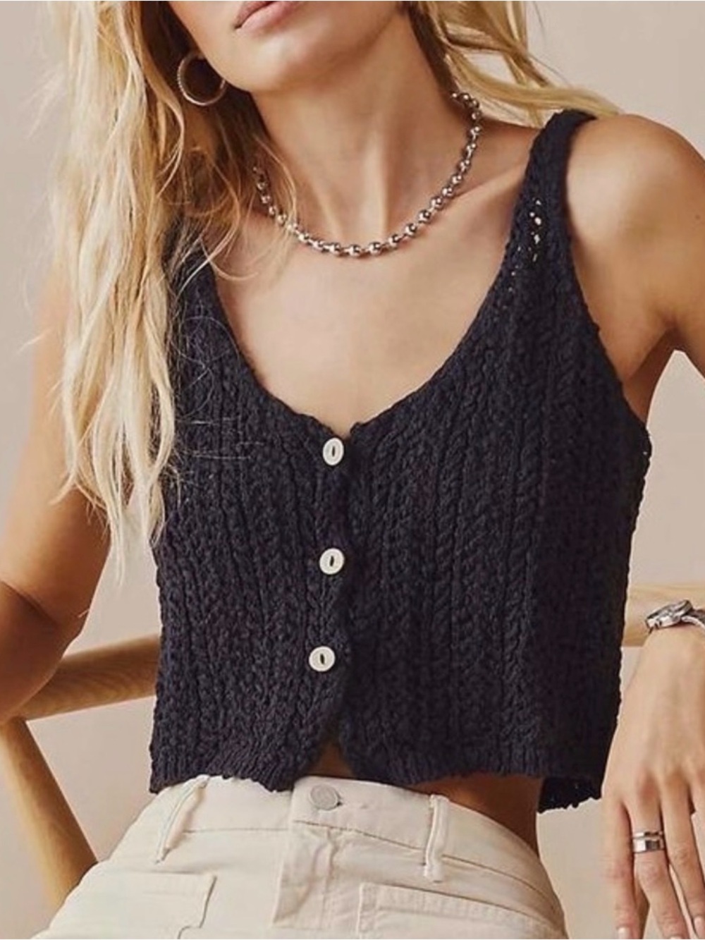 Free People Care FP Stanley Vest black crochet